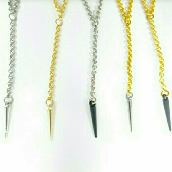 Silver/Gold Y Shaped Lariat Spiked Necklace - Picture 3 of 3