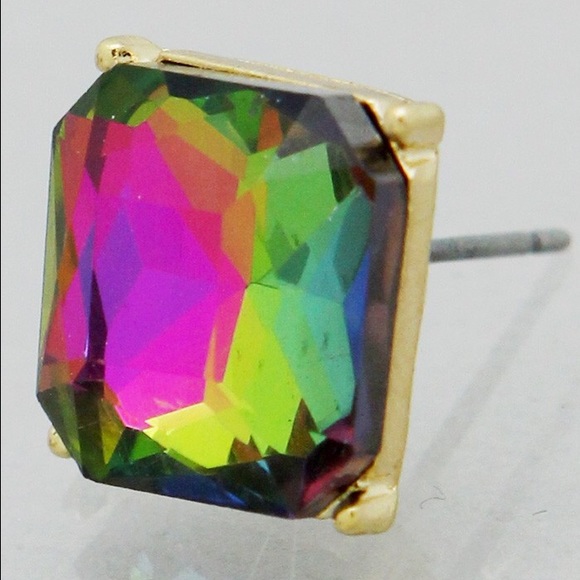 Rainbow Crystal square earrings - Picture 2 of 2
