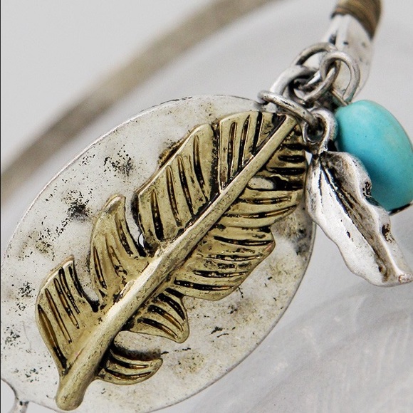 Burnished gold & silver boho leaf bracelet - Picture 2 of 2