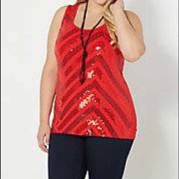 Red Two Tone Sequin Tank