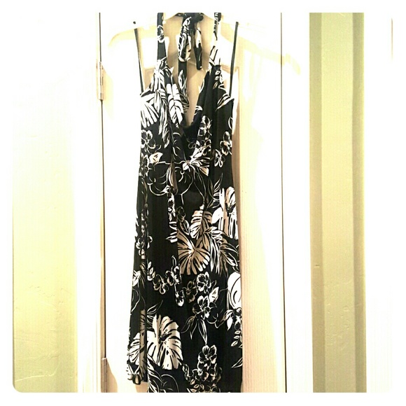 B/W Floral Halter Dress - Picture 1 of 3
