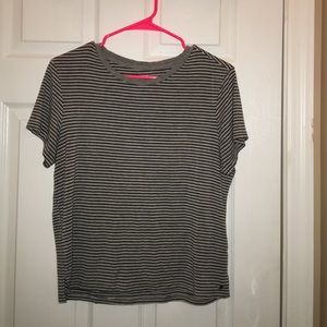 black white and gray striped t shirt