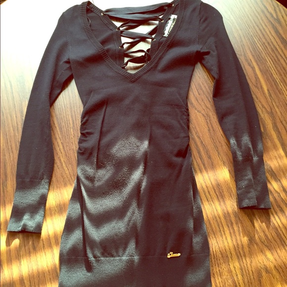Black Guess Jeans dress with satin bow in back.