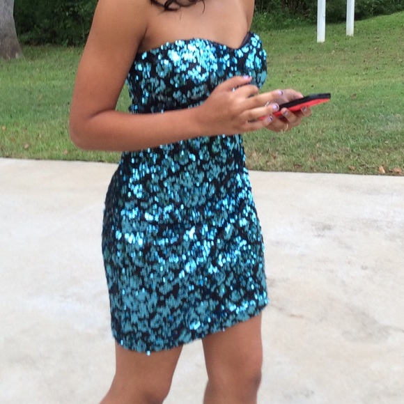 Turquoise/Black Sequin Dress