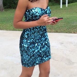 Turquoise/Black Sequin Dress