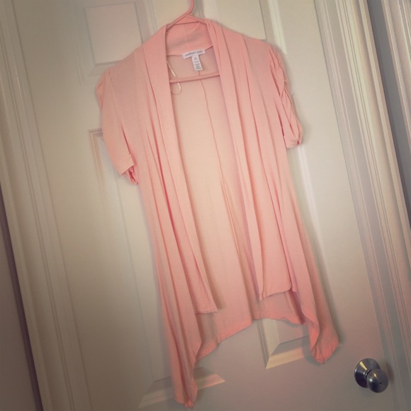 Peach Asymmetrical Short Sleeve Cardigan