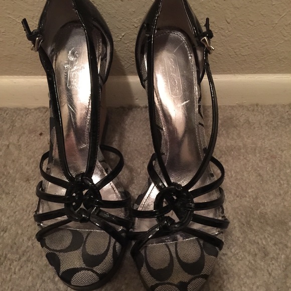 Coach black strappy wedge sandal