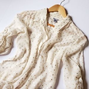 Aerie Sheer Gold Polka Dot Blouse