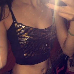 Black sequin crop top