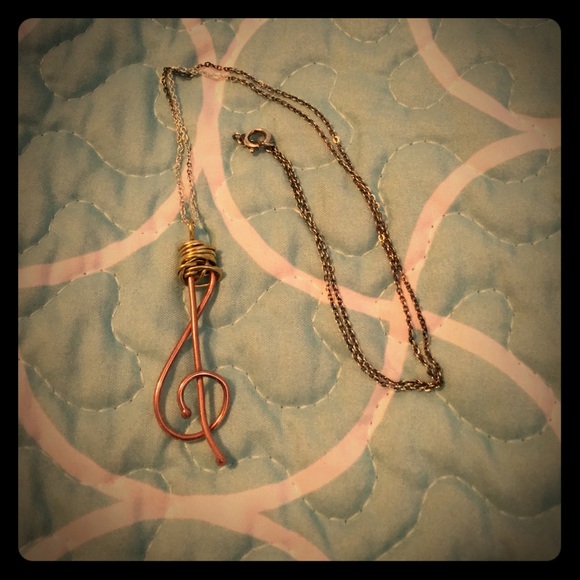Copper wire treble clef necklace