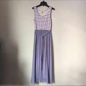 Purple striped dress.