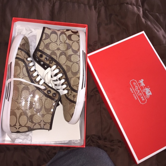 BRAND NEW All brown Coach high top sneakers