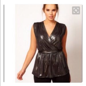 Black metallic wrap top