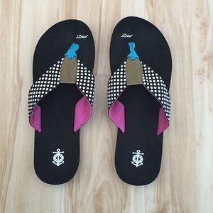 J. Crew black flip flops with polka dot strap, 8