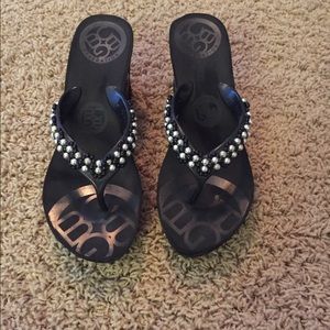 BCBG embellished wedge sandals
