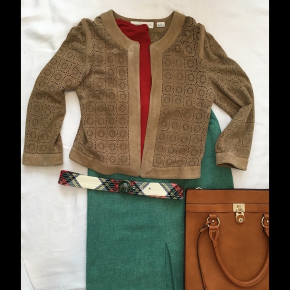 Dana Buchman Tan Suede Laser Cut Jacket Size 6