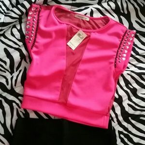 Embellished mesh crop