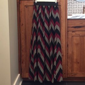 Chevron (maroon/black/tan) maxi skirt.