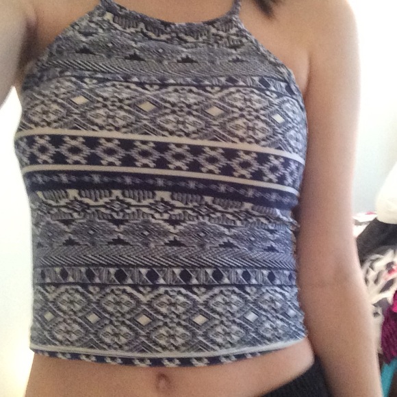 Navy Aztec Crop Top