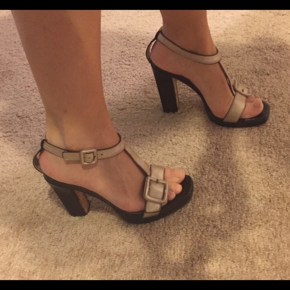 Cole Haan rose & brown t-strap sandals