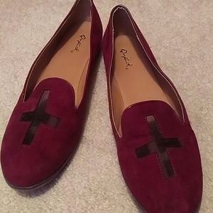 Red Suade cross flats.