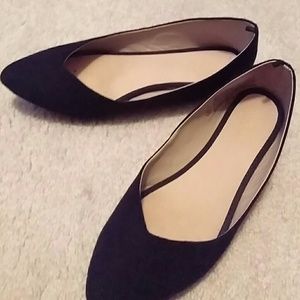 Black suade,  pointed flats.