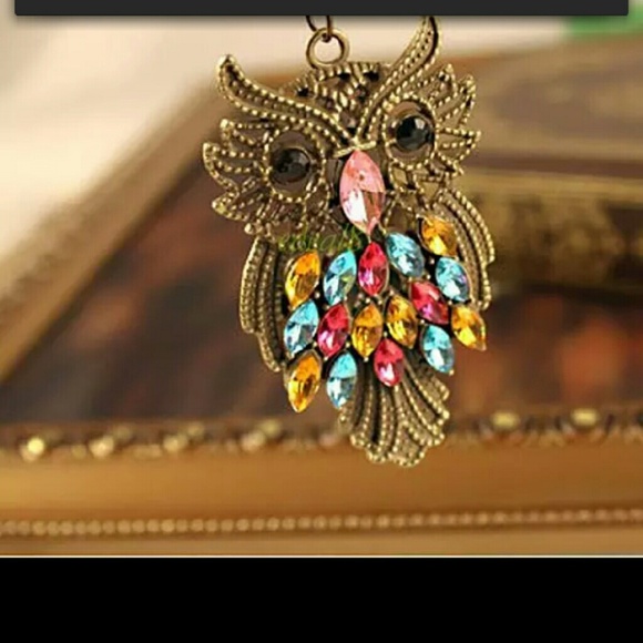 unique multi color owl necklace - Picture 2 of 2