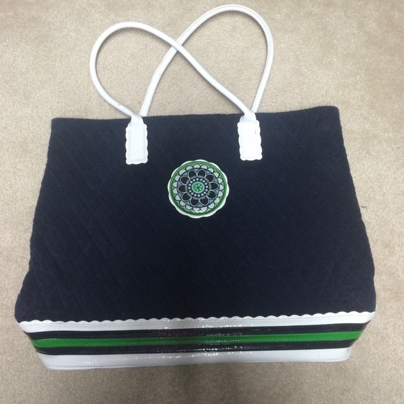 Vera Bradley Handbags - Vera Bradley Navy Cupcake Green Terry Cloth Tote