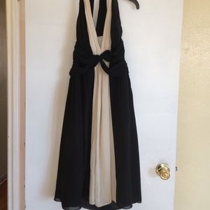 Backless black and white dress.