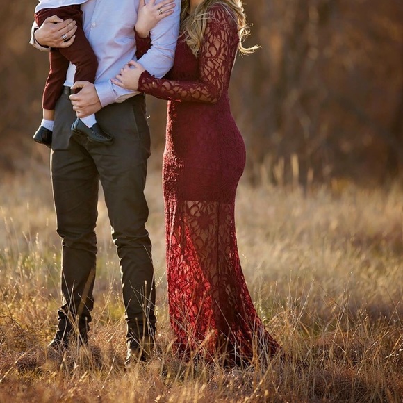 Burgundy Long Lace Dress