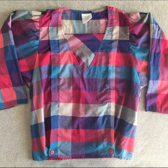 Fun Plaid Vintage Button Top