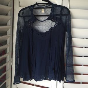 Free People navy lace top