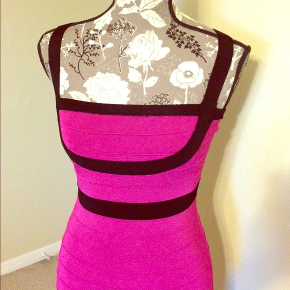 Bebe- Bold pink and black party dress