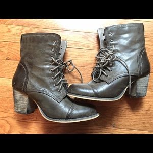 Olive Green/Brown heeled combat style ankle boot