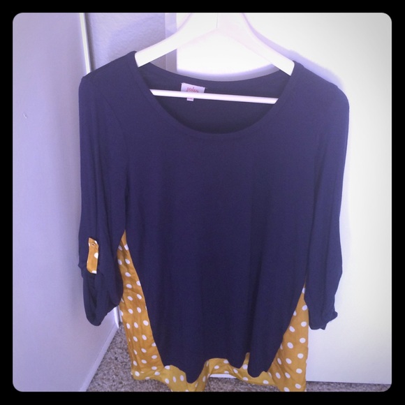 Polka dot mixed material knit top