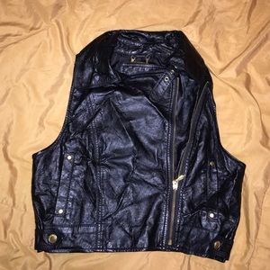 Black Faux leather biker girl vest