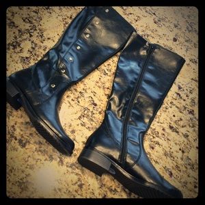 Black riding style boots with gold