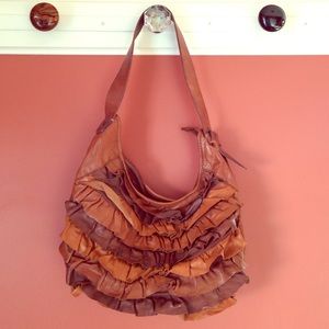 Lucky Brand Brown Leather Ruffle Purse