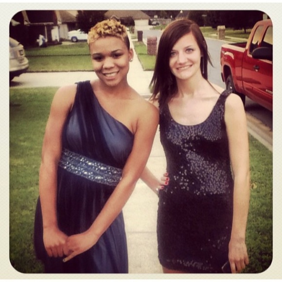 Black sequined prom dress