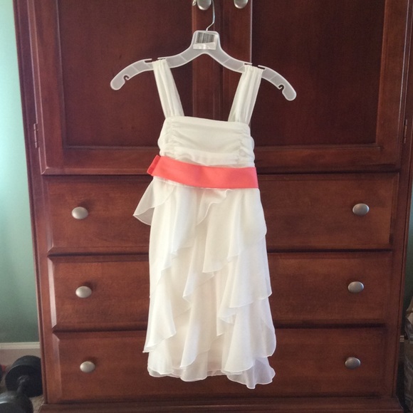 Girls flower girl dress with coral bow