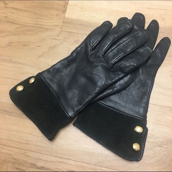 Ralph Lauren Women's Leather Gloves Gold Buttons
