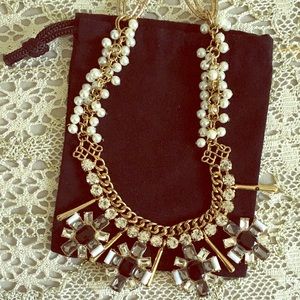 Black crystal pearl statement necklace