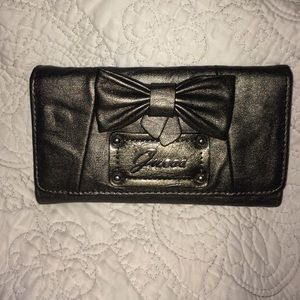 Silver Guess Leather Wallet w/ Bow