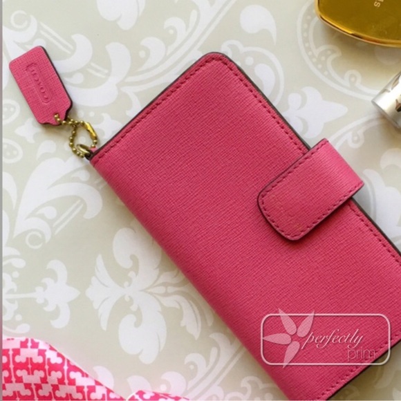 Coach Handbags - Coach Pink Saffiano Phone Wallet