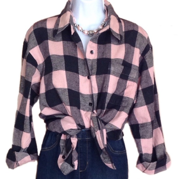 Newport News Tops - Vintage Pink and Black Plaid Flannel Shirt