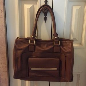 Brown leather satchel