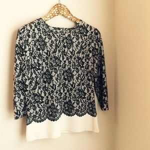 EUC - Talbots Floral Illusion Lace Petite Top