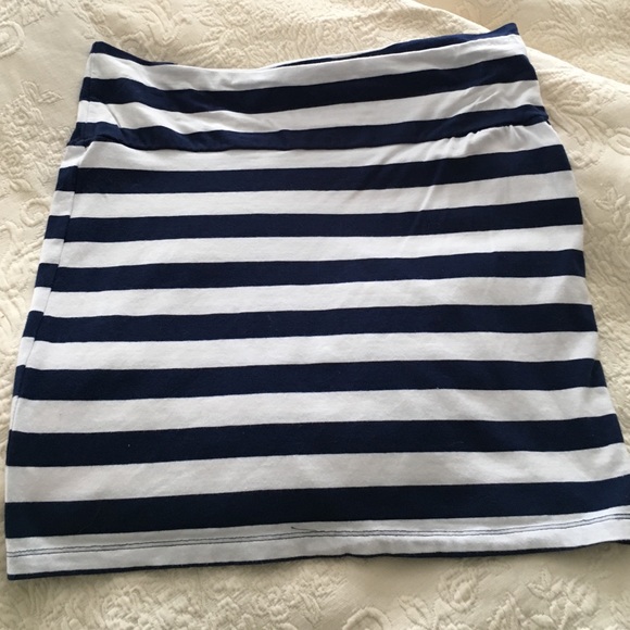 Navy blue and white striped bodycon skirt