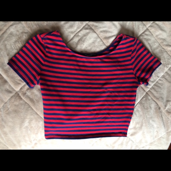 Red & Blue Striped Crop Top
