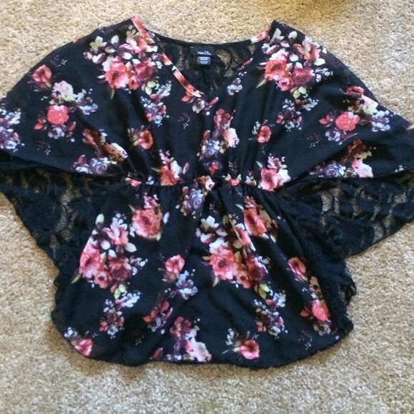 Sheer Black Blouse w/Lace Back